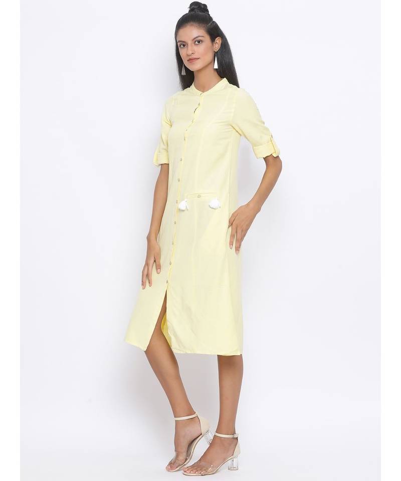 plain Yellow Cotton   Dress