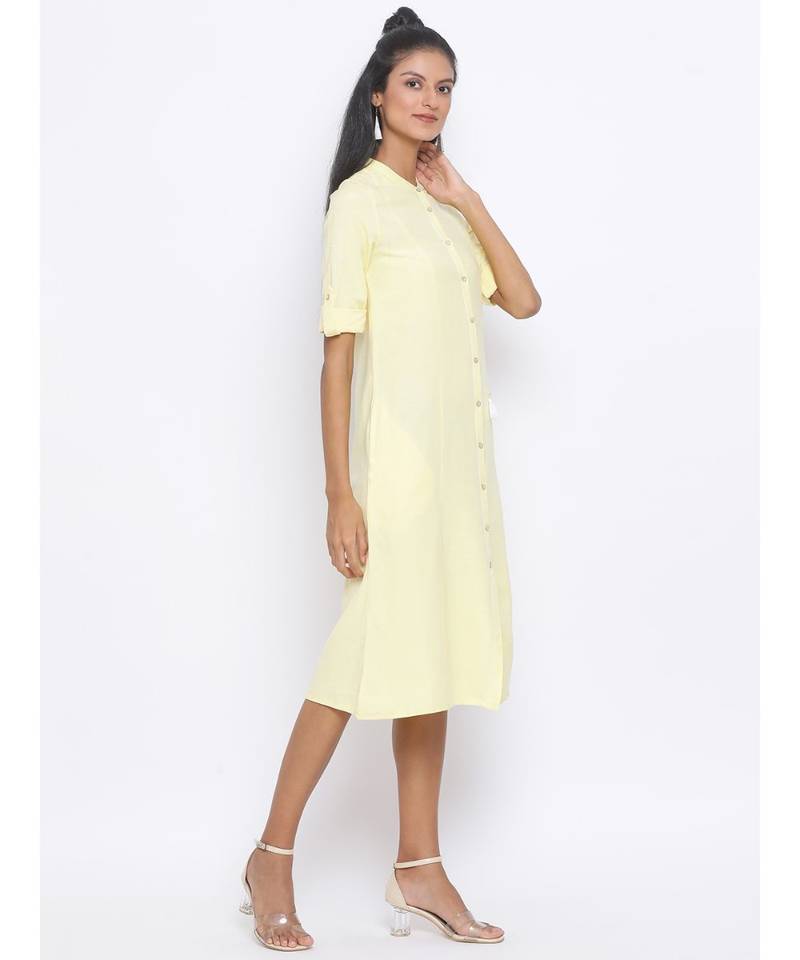 plain Yellow Cotton   Dress