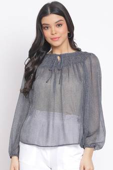 printed blue Polyester   Top