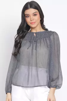 printed blue Polyester   Top