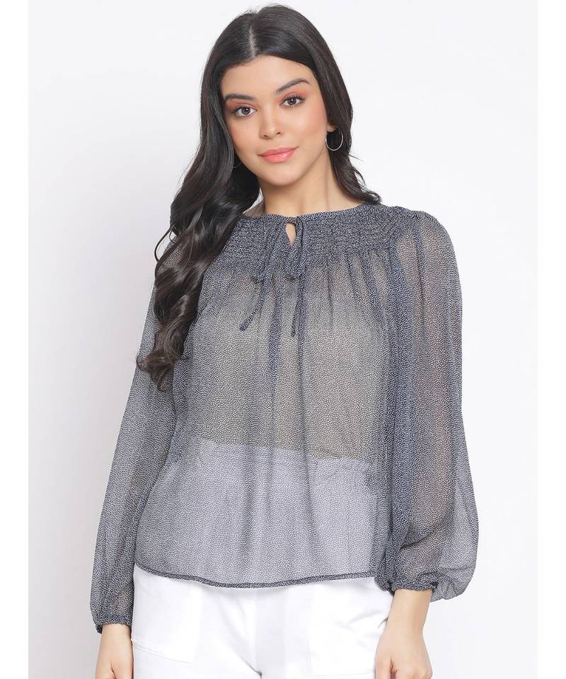 printed blue Polyester   Top