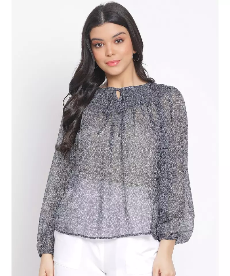printed blue Polyester   Top