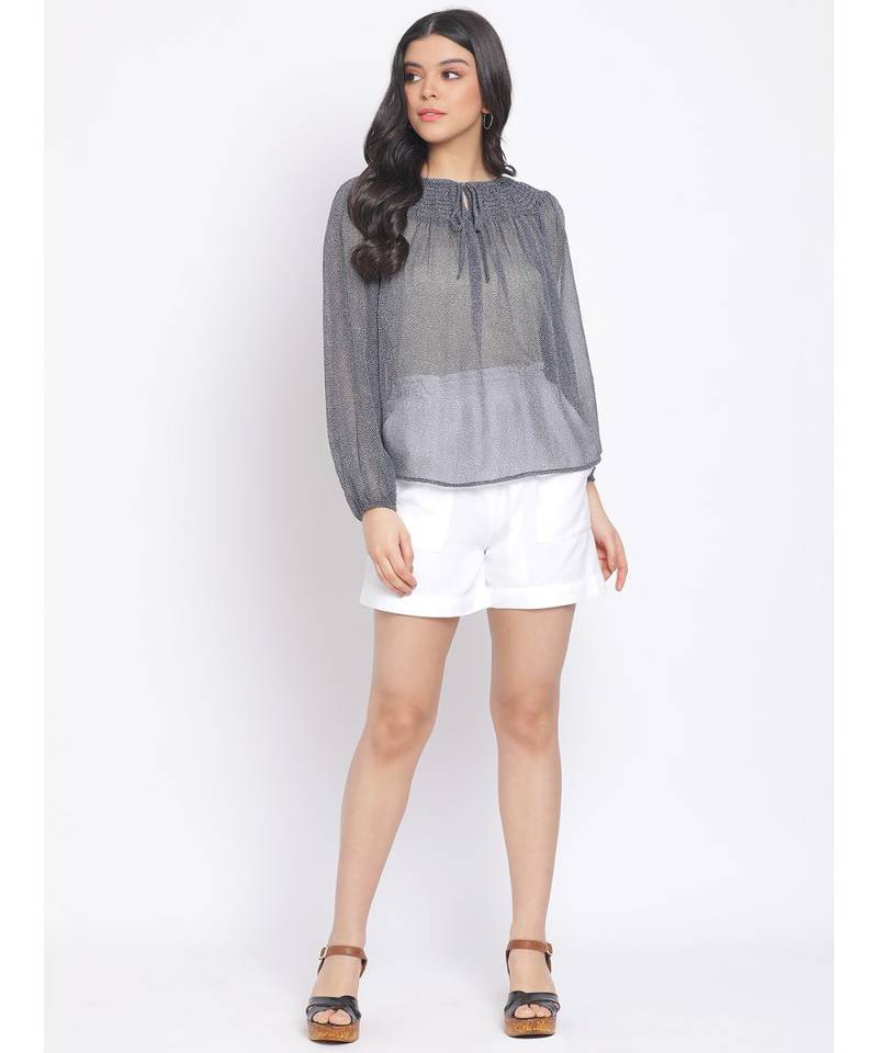 printed blue Polyester   Top