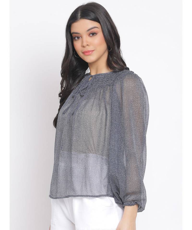 printed blue Polyester   Top