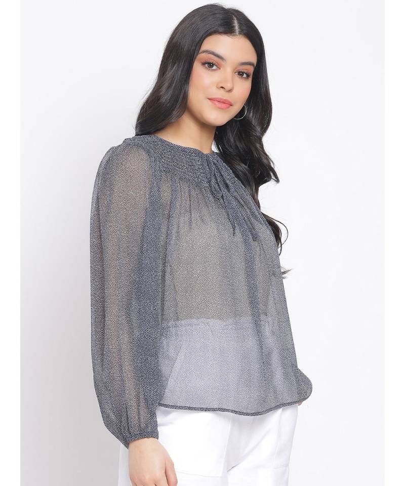 printed blue Polyester   Top