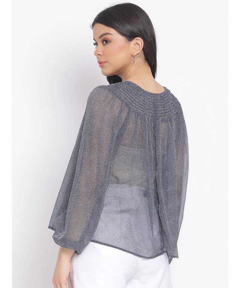 printed blue Polyester   Top