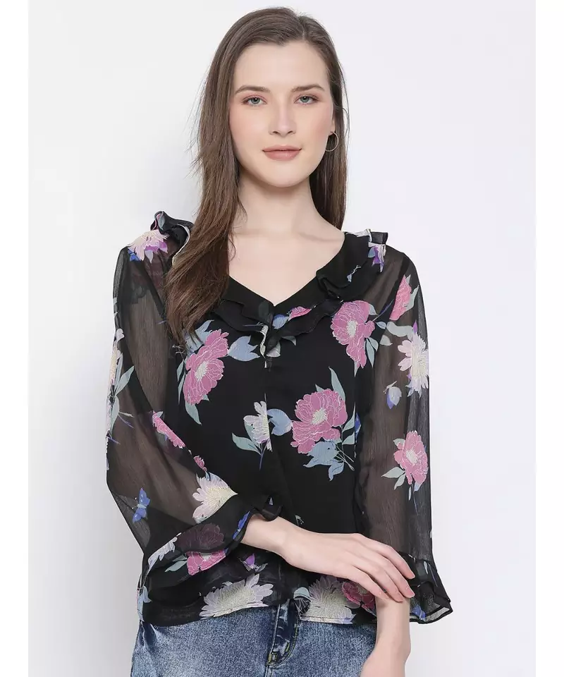 printed Multicolor Polyester   Top