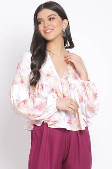 printed White Polyester   Top
