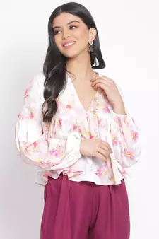 printed White Polyester   Top