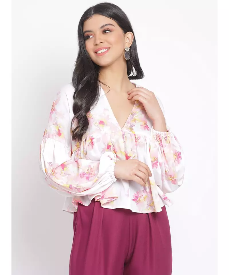 printed White Polyester   Top