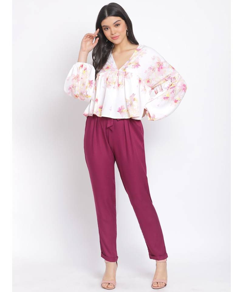 printed White Polyester   Top