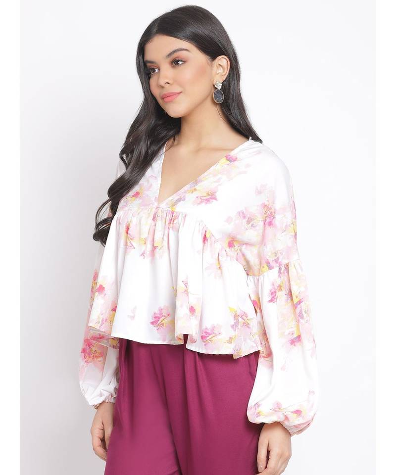 printed White Polyester   Top