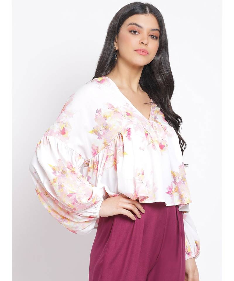 printed White Polyester   Top