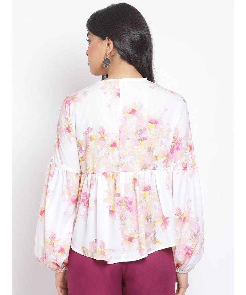 printed White Polyester   Top