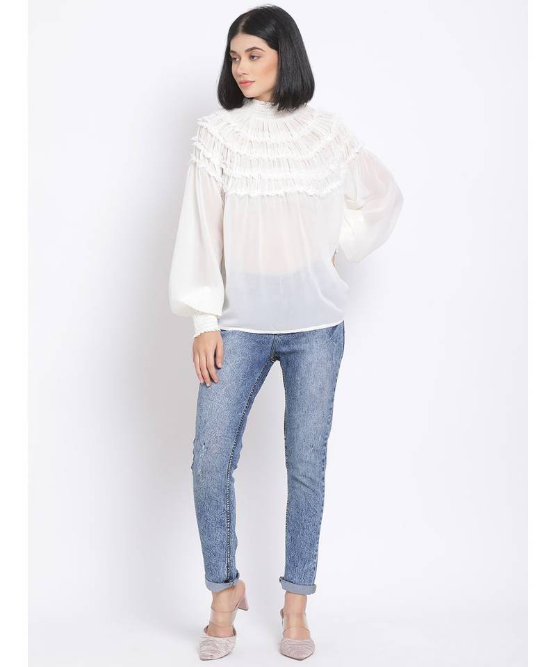 plain White Polyester   Top