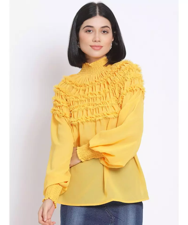 plain Yellow Polyester   Top