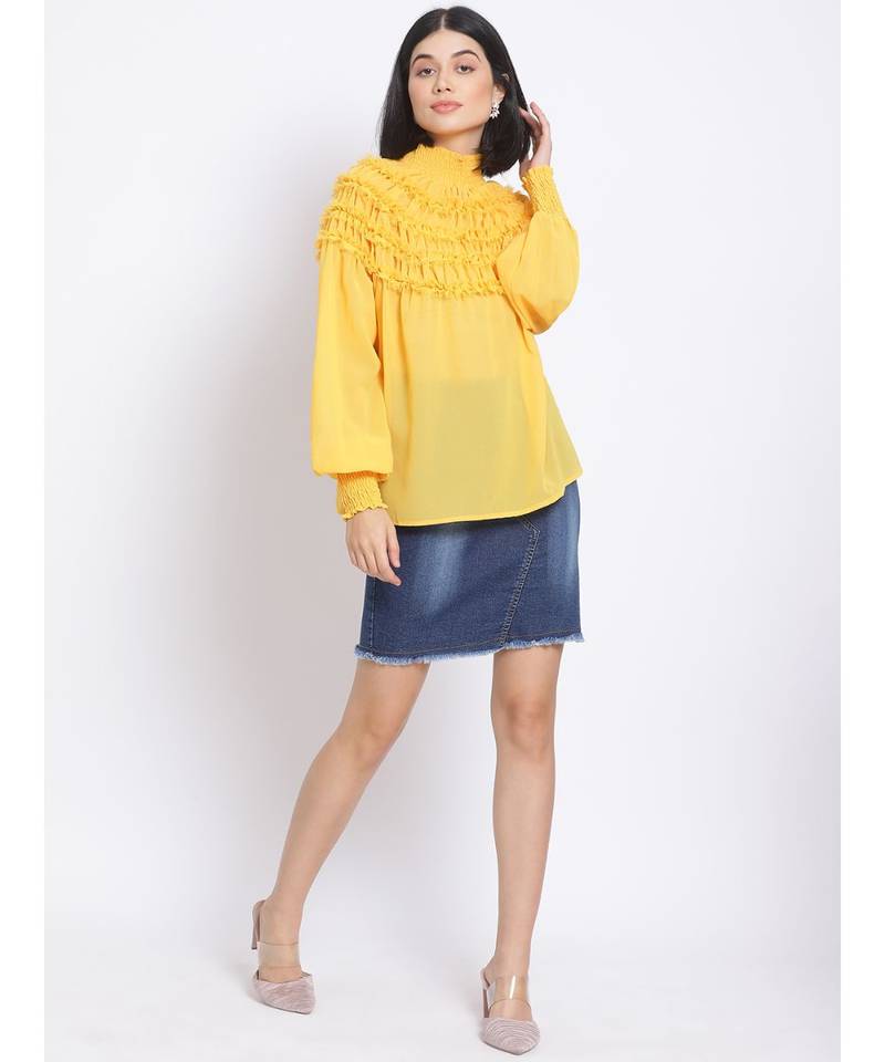 plain Yellow Polyester   Top
