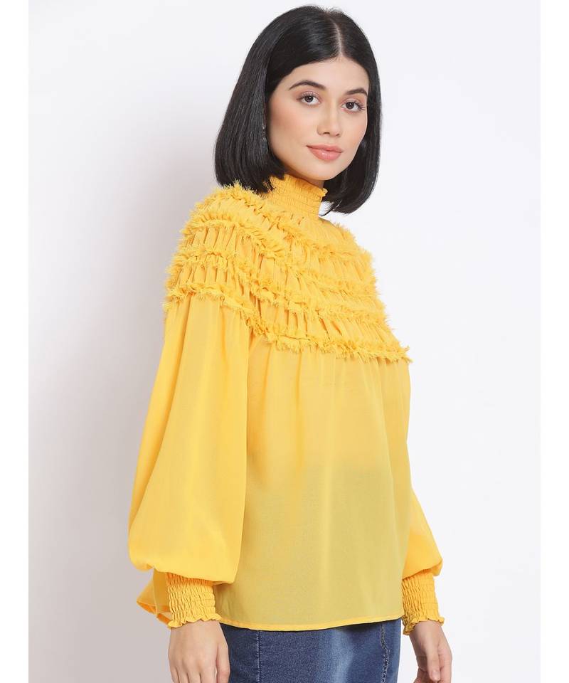 plain Yellow Polyester   Top