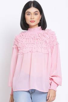 plain Pink Polyester   Top