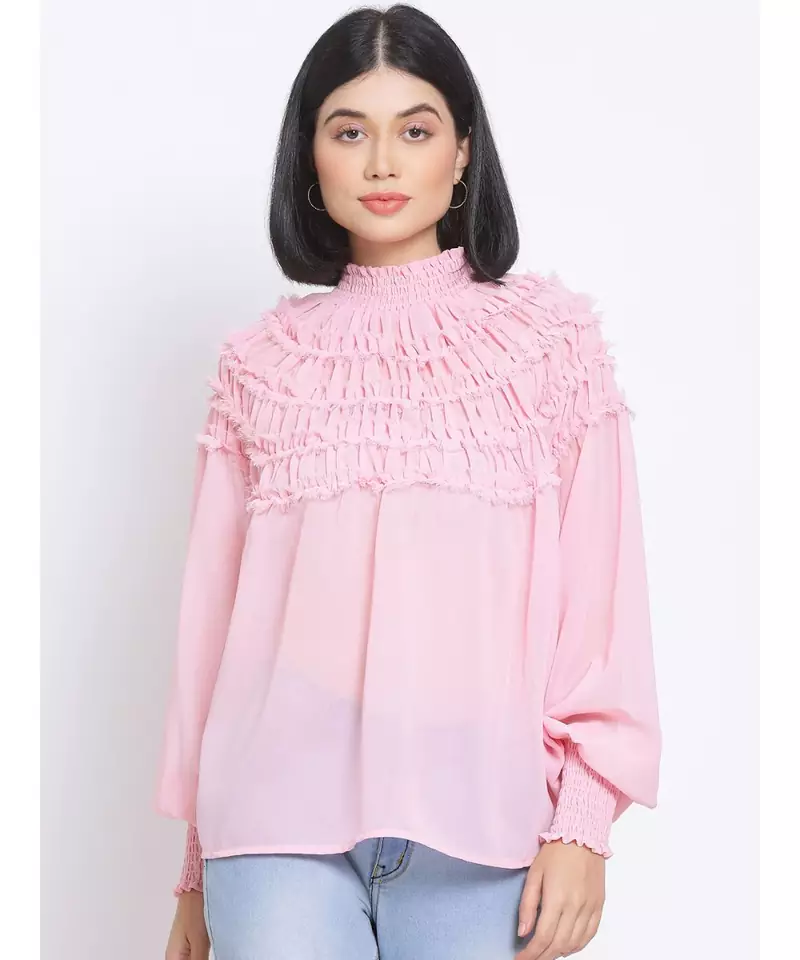 plain Pink Polyester   Top