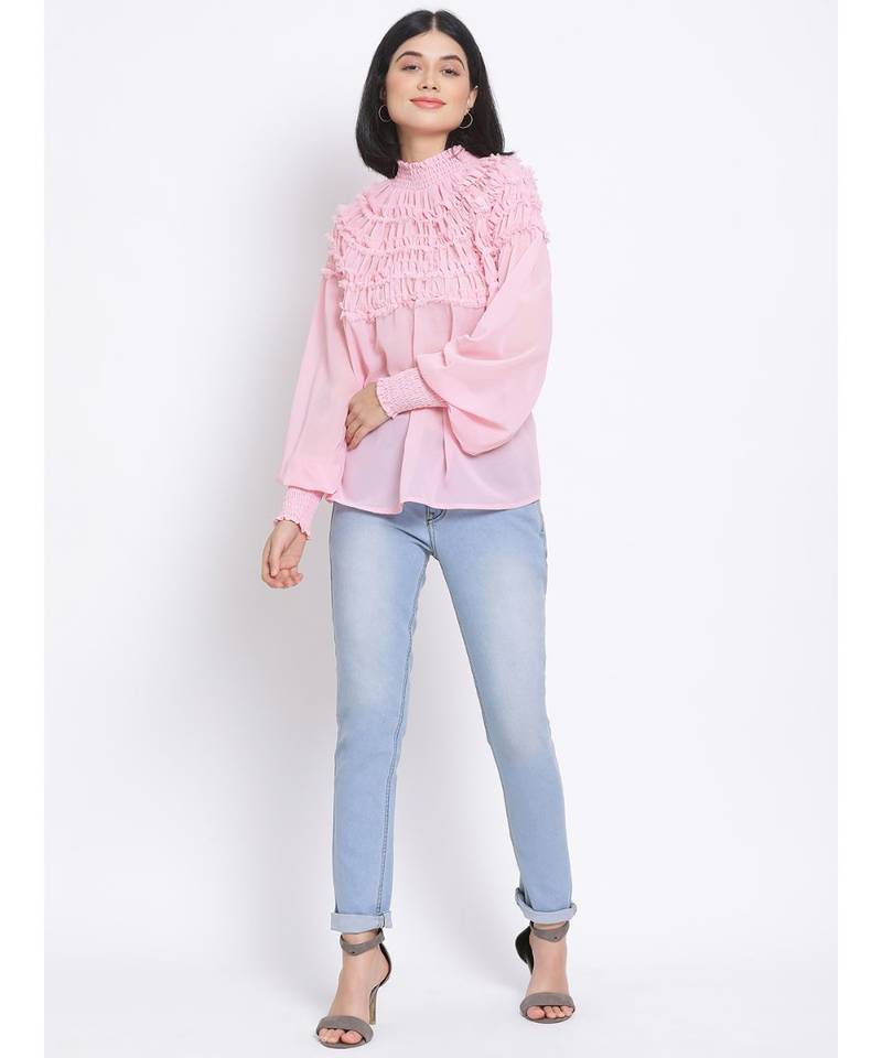 plain Pink Polyester   Top