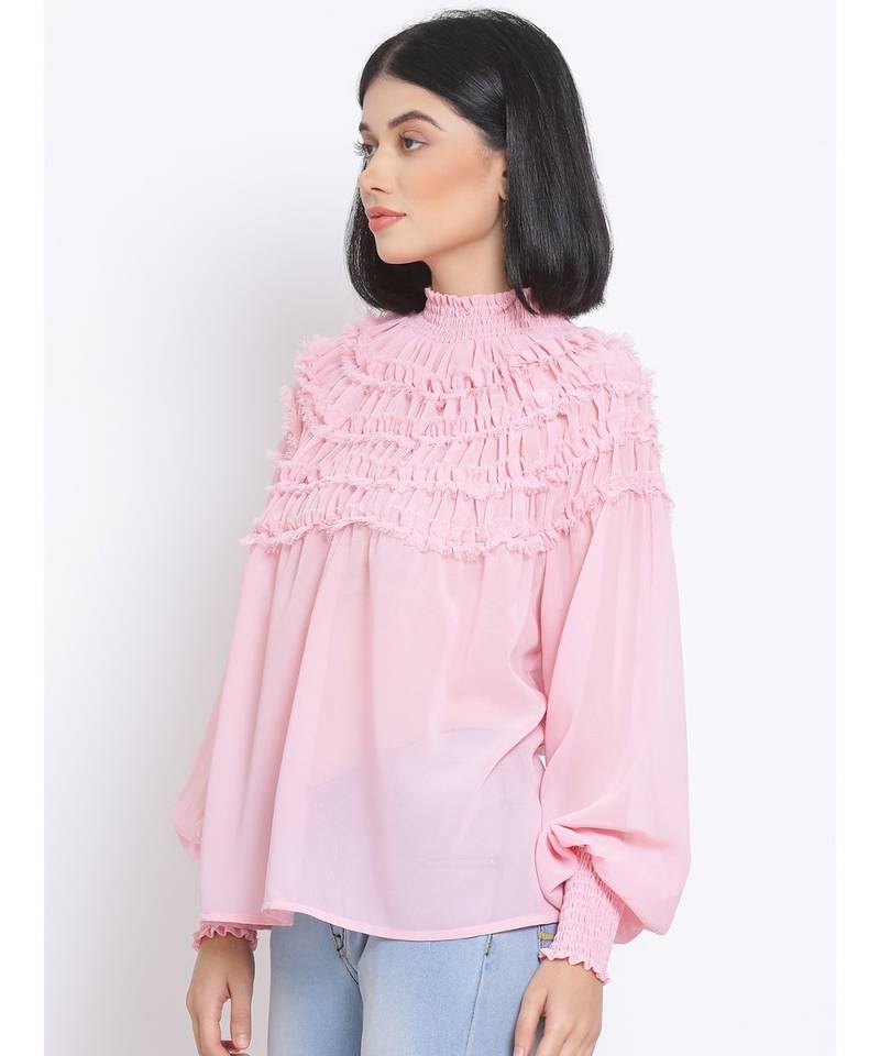 plain Pink Polyester   Top