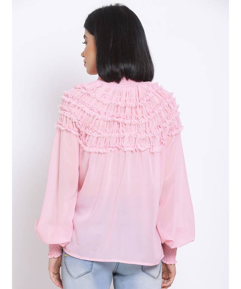 plain Pink Polyester   Top