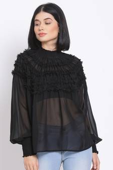 plain Black Polyester   Top