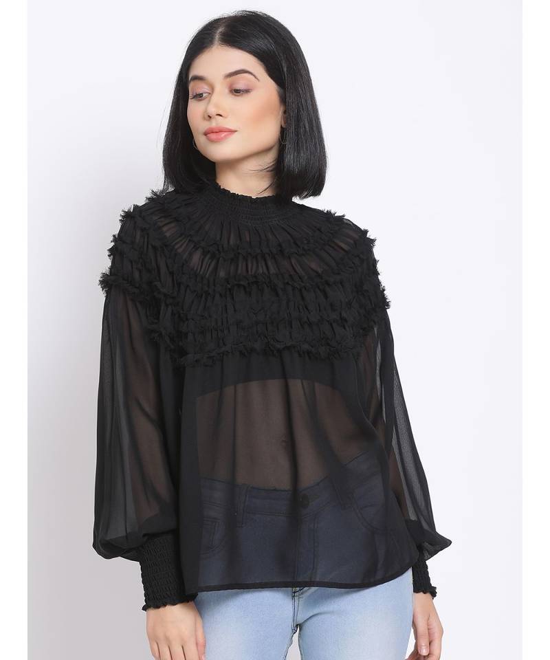 plain Black Polyester   Top