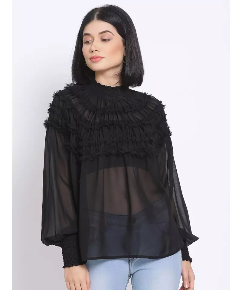 plain Black Polyester   Top