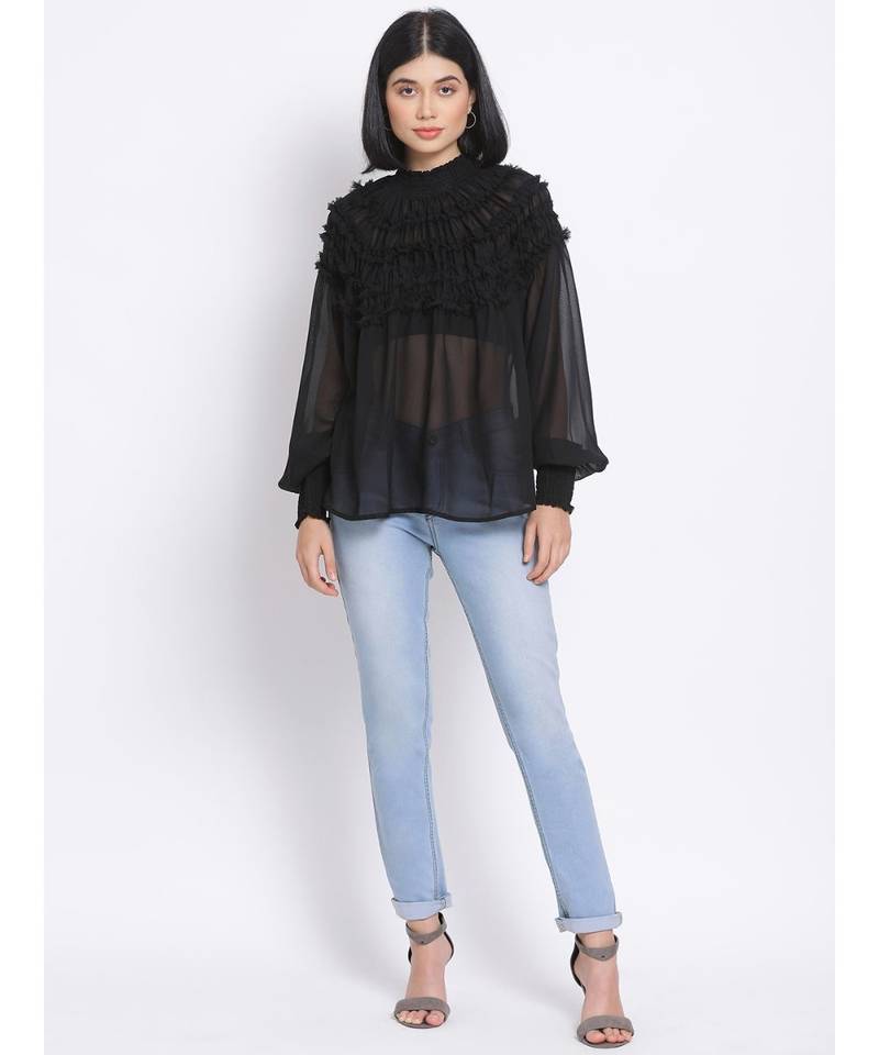 plain Black Polyester   Top