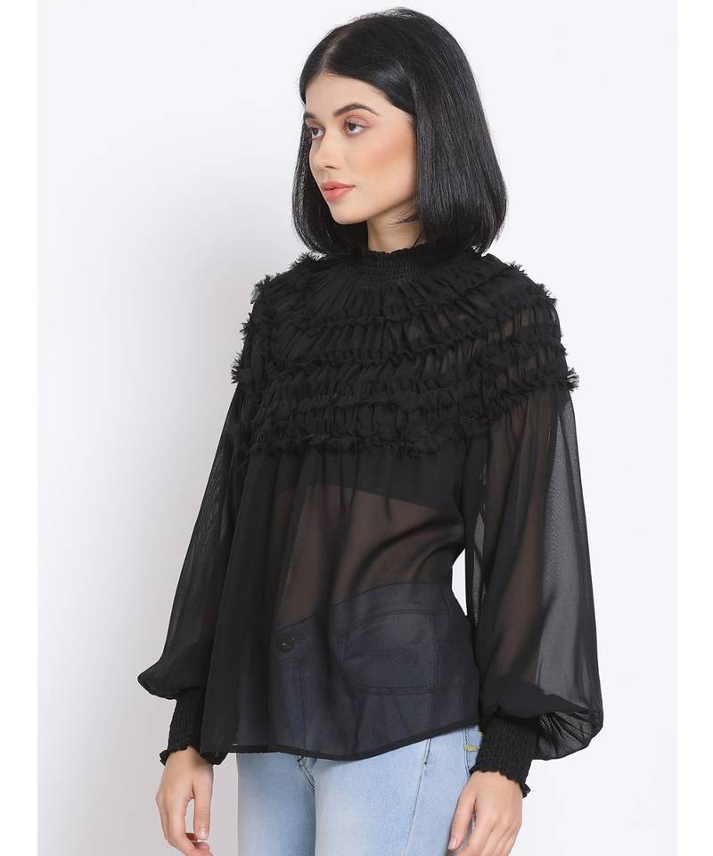plain Black Polyester   Top