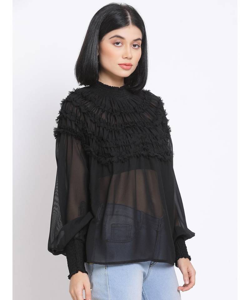 plain Black Polyester   Top