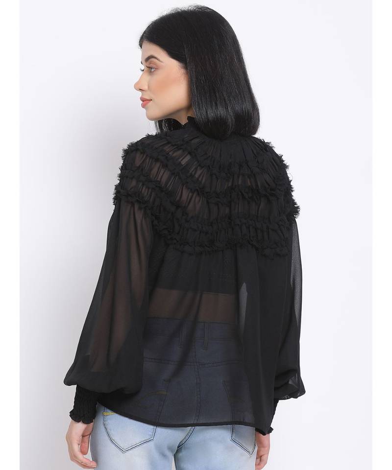 plain Black Polyester   Top