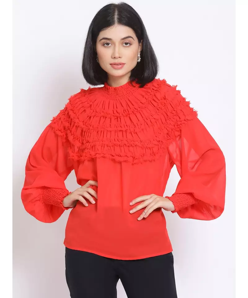 plain Red Polyester   Top