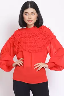 plain Red Polyester   Top
