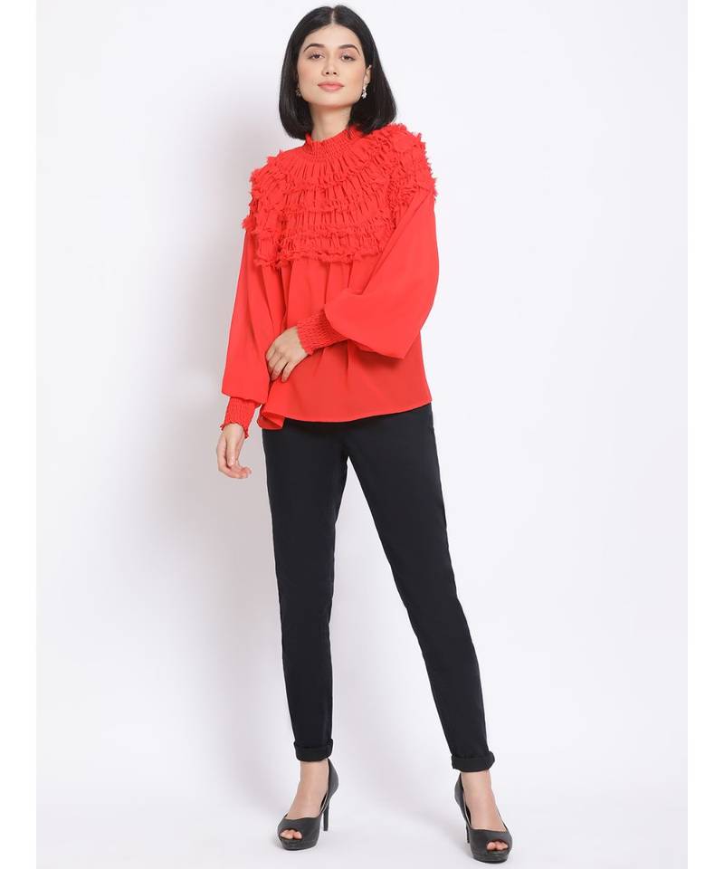 plain Red Polyester   Top