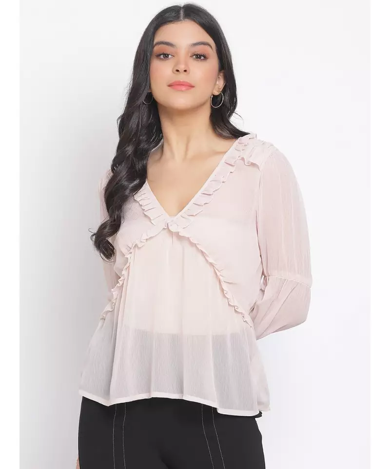 plain Peach Polyester   Top