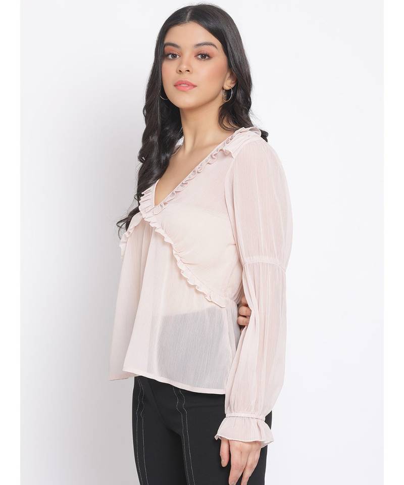 plain Peach Polyester   Top