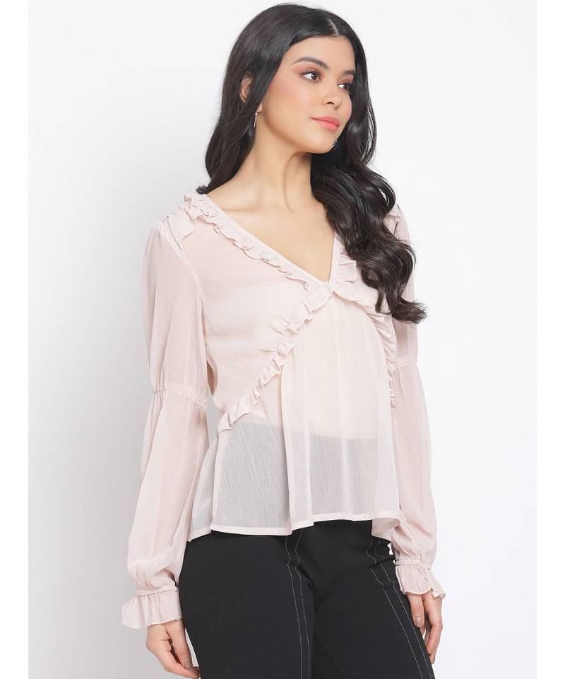 plain Peach Polyester   Top