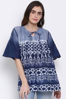 printed Blue Cotton   Tunic