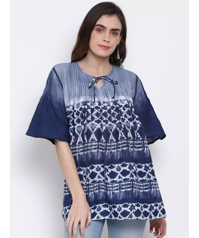 printed Blue Cotton   Tunic
