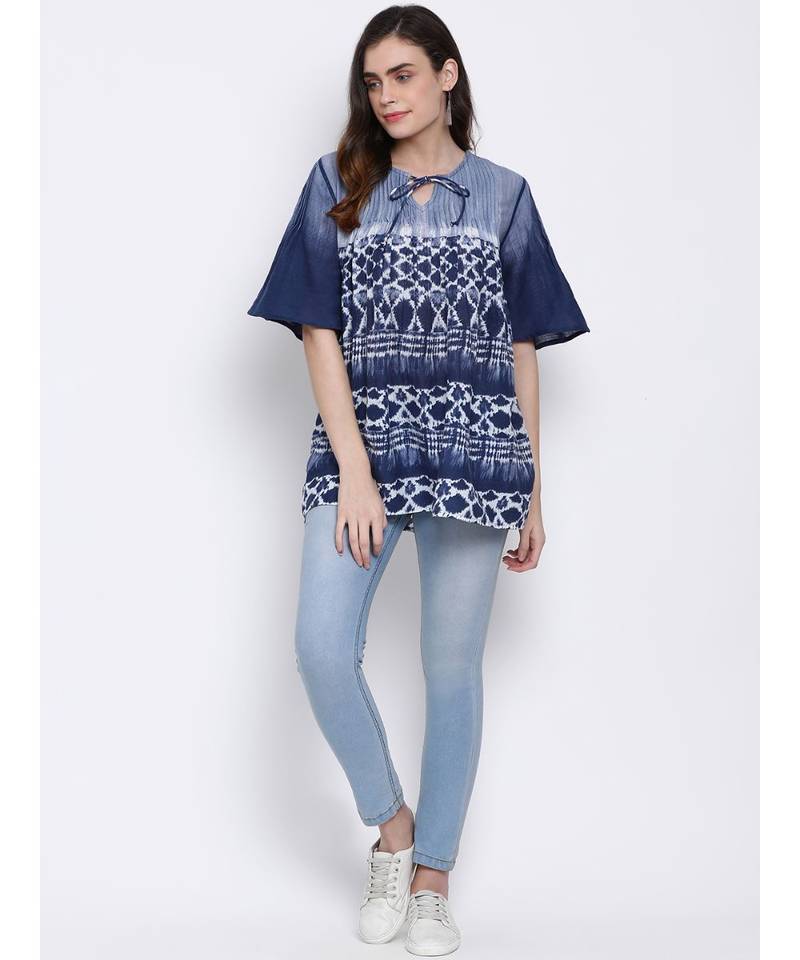 printed Blue Cotton   Tunic