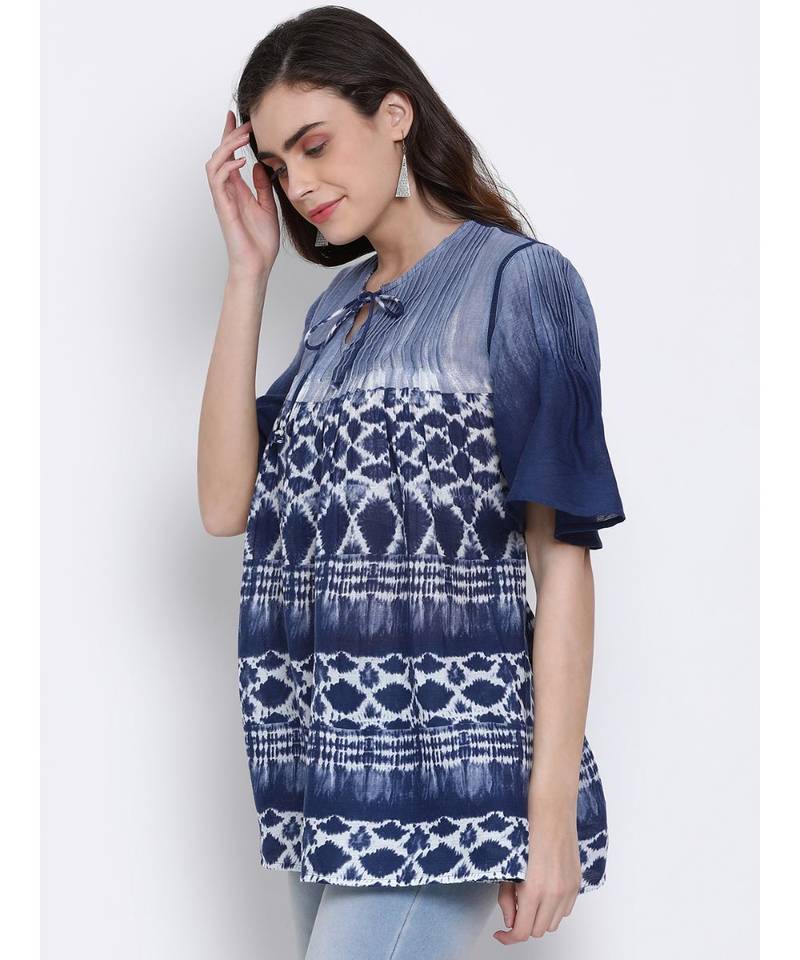 printed Blue Cotton   Tunic