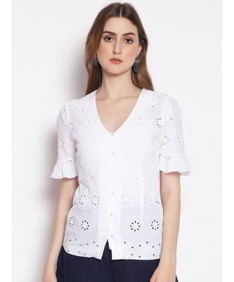 embroidered White Cotton   Top 1