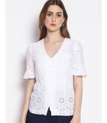 embroidered White Cotton   Top