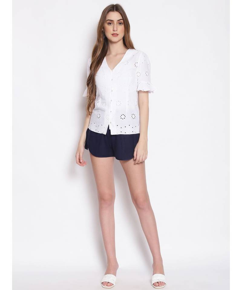 embroidered White Cotton   Top