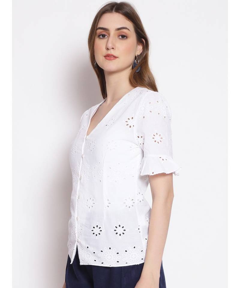 embroidered White Cotton   Top