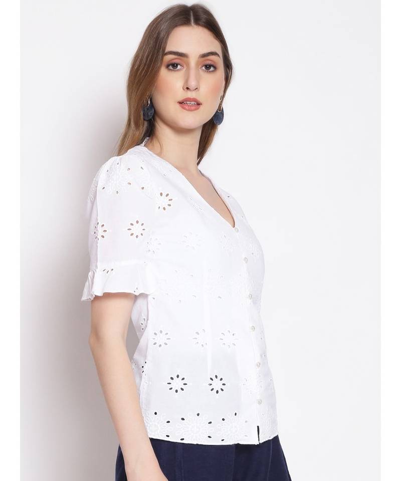 embroidered White Cotton   Top
