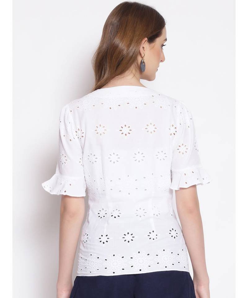 embroidered White Cotton   Top